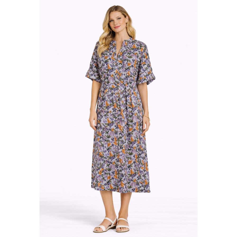 Vince Wisteria Vine Floral Print Relaxed Midi Dress Purple Womens Size Small